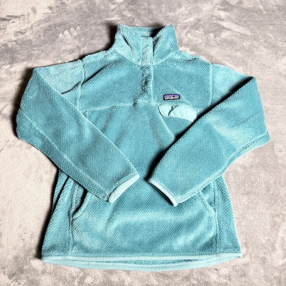 Patagonia Re-Tool Snap-T Fleece Pullover Womens Small Light Blue Aqua *Stain